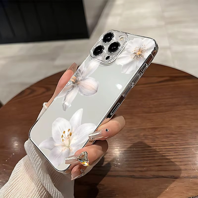 Transparente TPU-Handyhülle mit weißem Blumenmuster für iPhone 11 bis iPhone 17 Pro Max - Bild 2