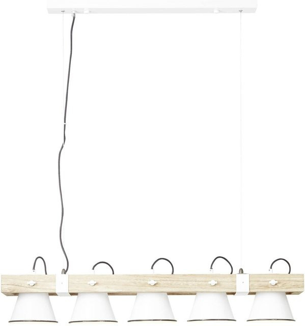 Brilliant Pendelleuchte Plow in Weiß und Hellbraun aus Metall und Holz, B/T/H: 95 x 20 x 115 cm, E27, 5 Leuchtmittel - Bild 1