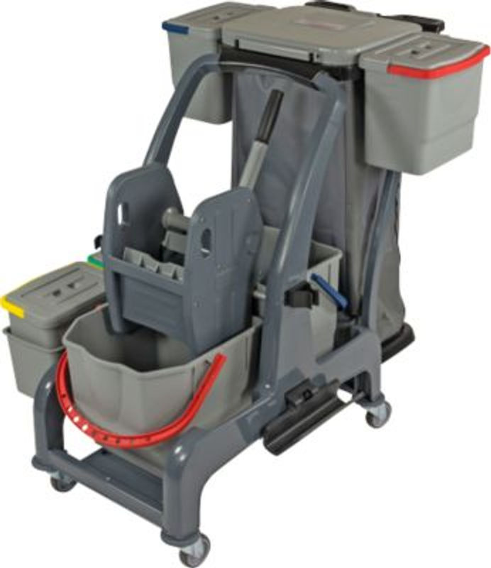 Reinigungswagen Sprintus CombiX PRO XL in Grau mit 6 Eimern und 67 l Gesamtkapazität sowie Müllsackhalterung und Wanne für den Innenbereich - Bild 2
