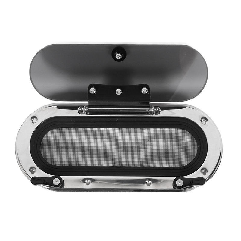 VehicleKit Bootspolare aus Edelstahl mit grau getöntem Glas und Innenöffnung, oval, Silber/Grau, Durchmesser: 34,5 cm - Bild 5