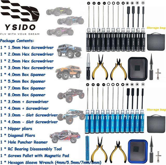 YSIDO RC Tool Kit, 18-teiliges Set, Schraubendreher, Zange, Reibahle, Rot - Bild 1