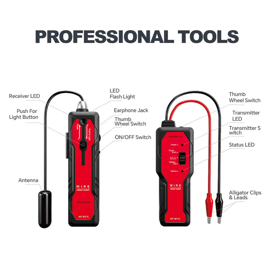 Noyafa NF-817L Kabeltester zur unterirdischen Kabelortung mit Anti-Interferenz-Funktion und visueller Fehlerdiagnose in Rot - Bild 6
