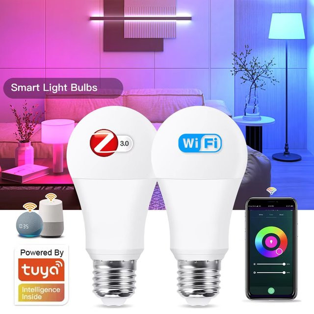 Excellux Smart LED Glühbirne E27 mit Zigbee, Tuya und WiFi, RGB+WW+CW, 18W, kompatibel mit Amazon Alexa und Google Assistant - Bild 1