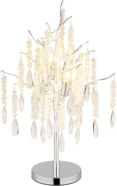 GLOBO Tischleuchte KINGA aus Glas und Metall in Silber und Transparent, H: 67 cm, B: 41 cm, T: 41 cm, E14, 4 Leuchtmittel - Bild 1