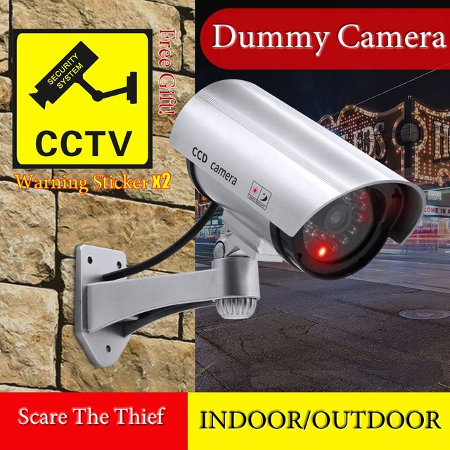 ELESECUR Dummy CCTV Kamera mit rot blinkender LED zur Überwachung in Schwarz, Rot und Silber - Bild 1