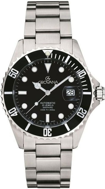 Grovana Taucheruhr, Automatik, Edelstahl, schwarzes Zifferblatt, 42 mm, Herren - Bild 1