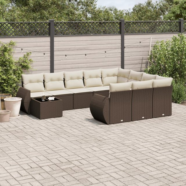 vidaXL 11-tlg. Garten-Sofagarnitur aus Polyrattan mit Kissen in Braun - Bild 3