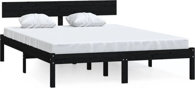 vidaXL Massivholzbett aus Kiefer in Schwarz, Modernes Bettgestell für Erwachsene, B/T/H: 120 x 200 x 70 cm - Bild 1