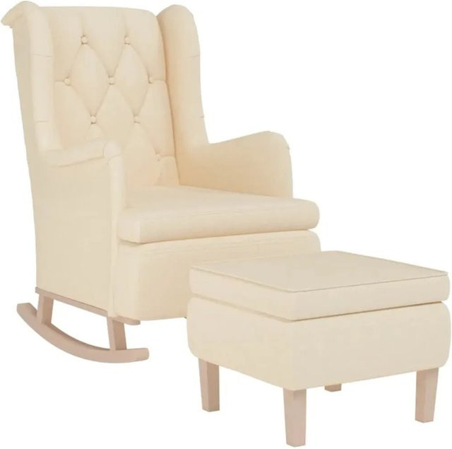 vidaXL Schaukelsessel mit Hocker in Creme aus Stoff und Holzgestell - Bild 1