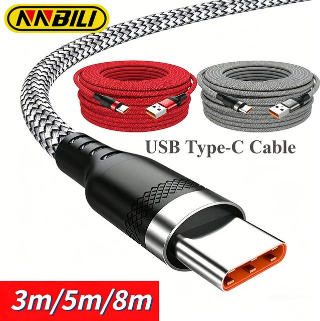 NNBILI USB-C Verlängerungskabel rot, 5A superschnelles Ladekabel für Huawei, Samsung, Oppo und OnePlus - Bild 1
