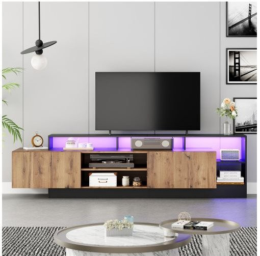 Moderner TV-Schrank von MUVOE in Schwarz mit offenem Stauraum für Fernseher bis 70 Zoll - Bild 1