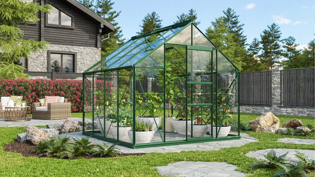Vitavia Gewächshaus Merkur 6700 in Smaragdgrün mit ESG-Glas und Schiebetür, 6,7 m² - Bild 1
