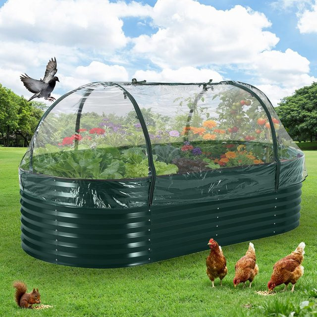 HiMISS Erhöhtes Gartenbeet aus verzinktem Stahl in Grün mit Abdeckung und Reißverschluss-Bildschirmtüren für den Gemüseanbau, B: 240 cm, T: 120 cm - Bild 1
