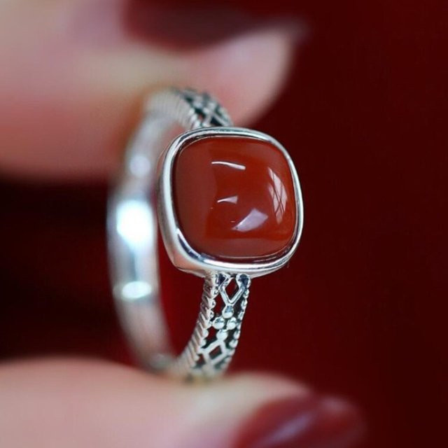 Ring 925 Silber, roter Edelstein, Damen - Bild 1