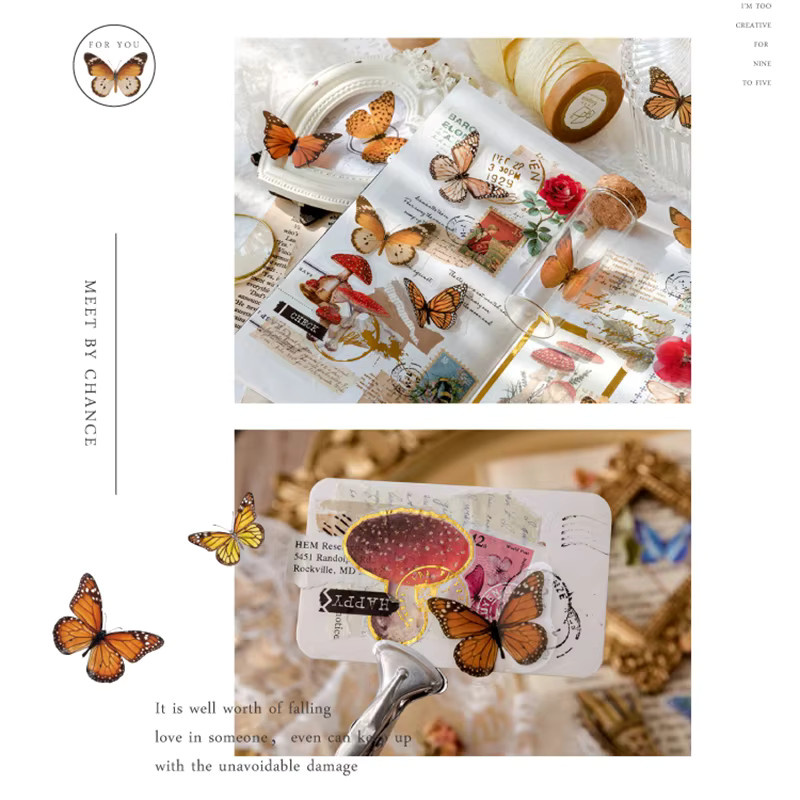 Morning Rain Realistische Schmetterlingsaufkleber im Ins-Stil, 3D-Dekoration für Vintage-Journal und DIY-Collagen, Mehrfarbig - Bild 3