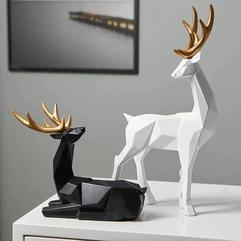Geometrische Hirschfigur in Weiß aus Kunstharz für skandinavische Wohnzimmer Dekoration - Bild 1