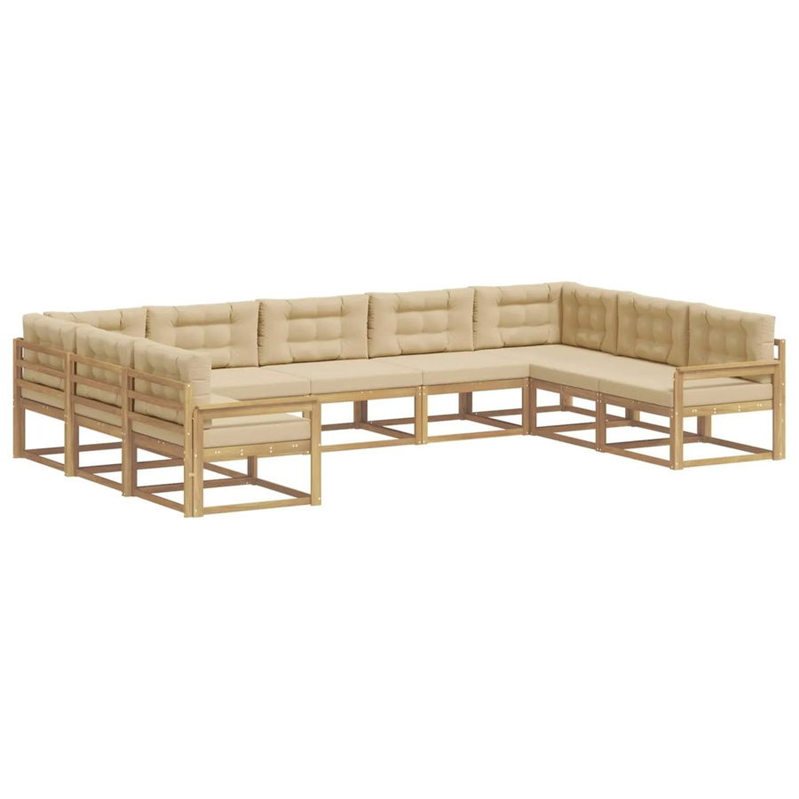 vidaXL Outdoor-Sofagarnitur in U-Form aus Akazienholz mit Kissen in Weiß und Beige - Bild 2