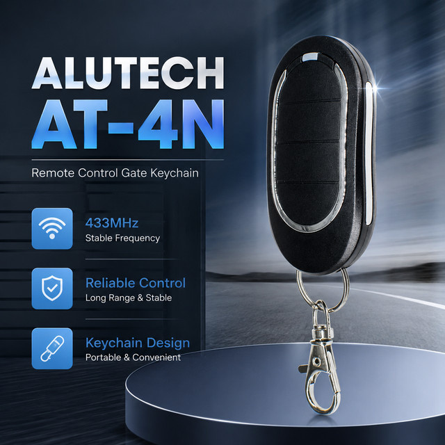ALUTECH AT-4N Garagenfernbedienung als Schlüsselanhänger in Schwarz, 433 MHz Toröffner für die automatische Türöffnung - Bild 1