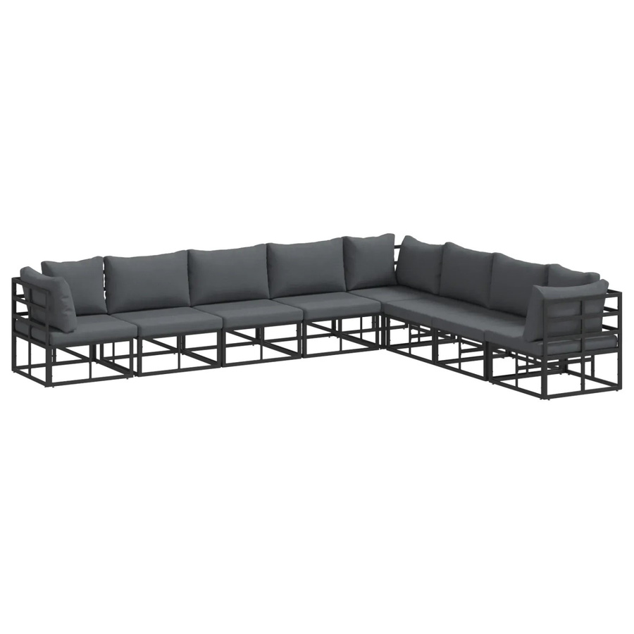 vidaXL Garten-Sofa-Set 8-teilig aus Aluminium in Schwarz mit Kissen und abnehmbaren Bezügen - Bild 2
