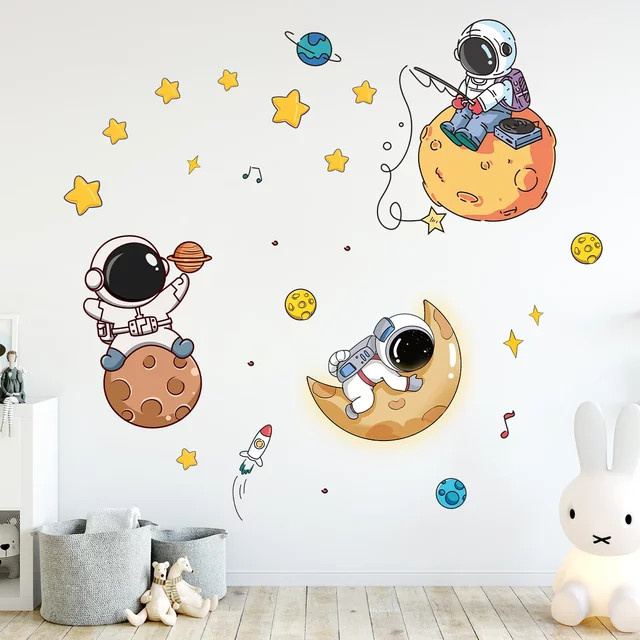 BRUP Wandaufkleber mit Astronaut, Mond und Sternen in Multicolour für Kinderzimmer und Wohnzimmer - Bild 1