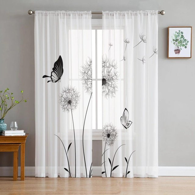 A Family Of Home Textiles Pusteblumen-Tüllvorhang in Weiß und Transparent mit floralem Design, Breite: 135 cm, Höhe: 183 cm - Bild 1