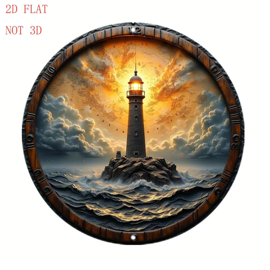 Rundes Aluminium-Wandschild von CIFBUY mit Leuchtturm-Motiv, Wellen und Wolken, Durchmesser: 20,32 cm - Bild 6