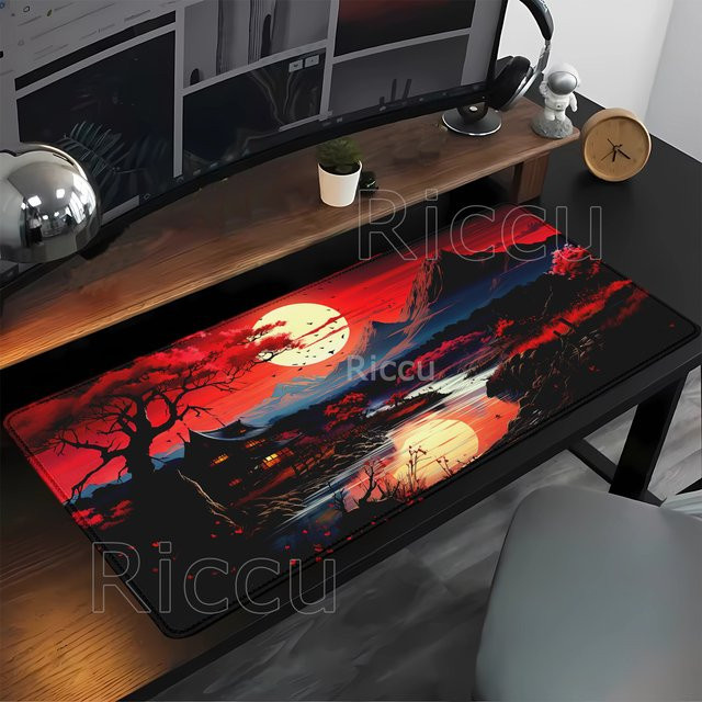 Eenehana Mauspad mit Kunstlandschaft Sonnenuntergang in Rot und Schwarz - Bild 1