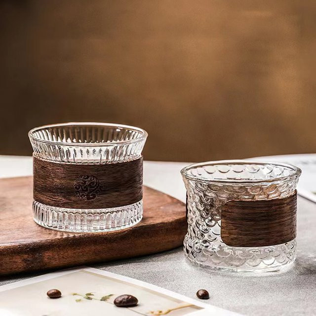 YMOLGA Espresso-Tasse aus Borosilikatglas mit Holzhülle, transparent - Bild 1