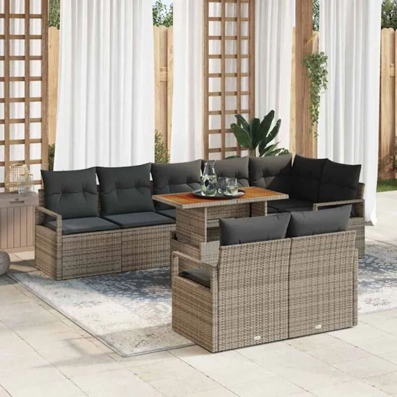 Vidaxl Polyrattan Garten-Sofa-Set mit 9 Teilen und Kissen, modern und modular, Grau/Braun, B/T/H: 100 x 55 x 73 cm - Bild 1