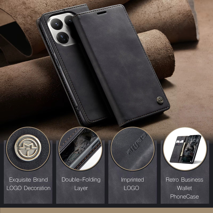 Luxuriöse Retro-Lederhülle für Xiaomi 15T in Braun mit Kartenfächern und Standfunktion - Bild 2