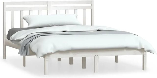 vidaXL Massivholzbett aus Kiefer in Weiß, rustikales Bett mit lackierter Oberfläche, B/T/H: 140 x 190 cm - Bild 1