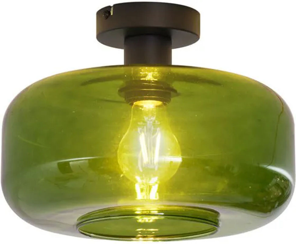 Retro Deckenlampe QAZQA aus Metall und Glas in Schwarz mit grünem Glas und E27 Fassung - Bild 1