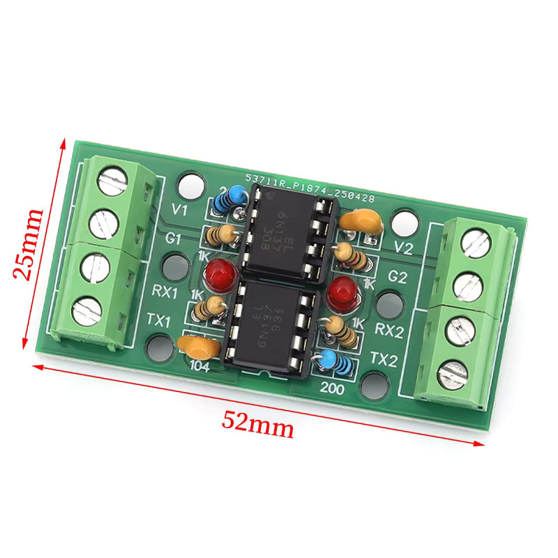 Javino Zwei-Wege-UART-Kommunikationsprotokoll Serielles Port-Isolationsmodul mit Dual 6N137 Optokoppler-Chip in Grün (600–250 k Baud) - Bild 2