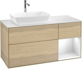 V&B Waschtischunterschrank Finion mit Wandbeleuchtung, Farbe Weiß und Eiche, Breite: 120 cm - Bild 1
