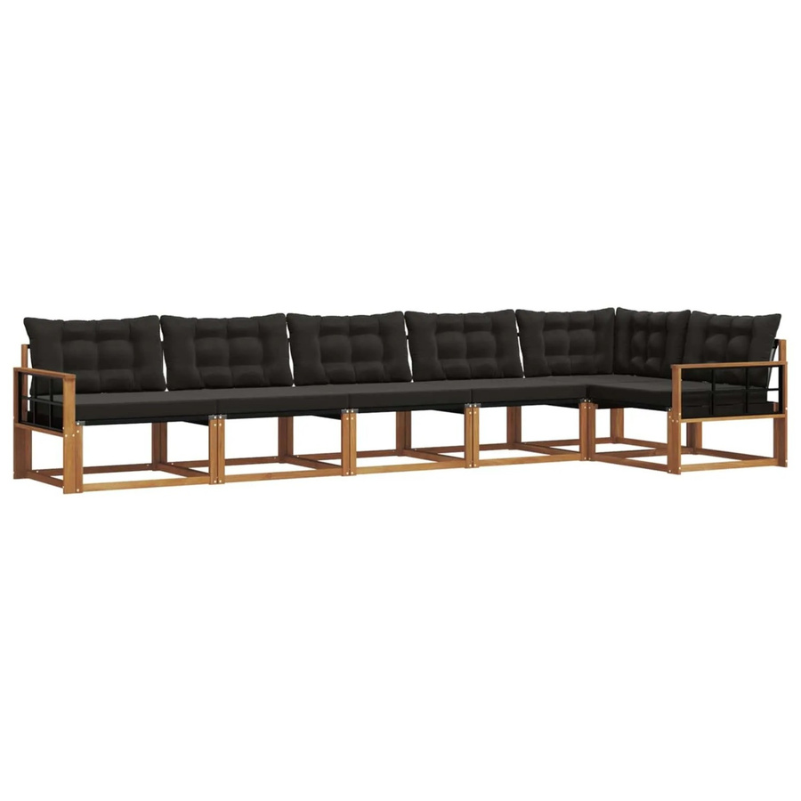 vidaXL Outdoor-Sofagarnitur 6-teilig aus Akazienholz und Textilene in L-Form mit Kissen, Schwarz/Natur - Bild 2