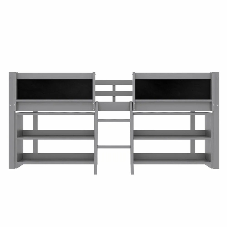 KOMHTOM Mittelhohes Etagenbett für Kinder aus Kiefernholz und MDF in Grau, B/T/H: 90 x 200 x 120 cm, inklusive Schutzgitter und Leiter, ohne Matratze - Bild 2
