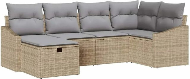 vidaXL Garten-Sofa-Set 6-teilig in U-Form mit Kissen und integriertem Stauraum, Beige und Hellgrau - Bild 1