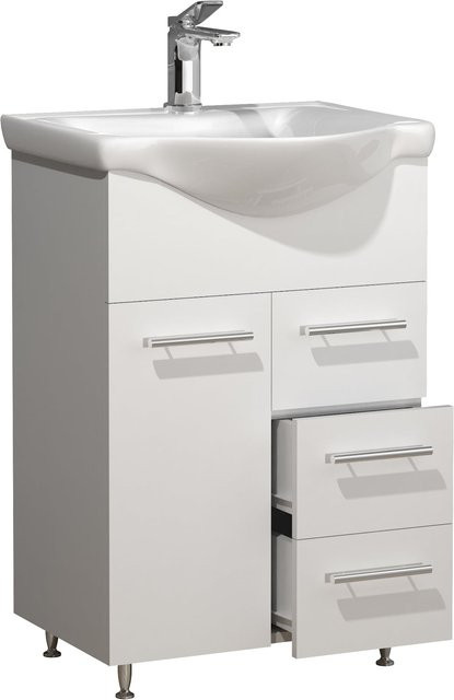 VCM Badmöbel Set Lisalo L in Weiß bestehend aus 2-tlg. Waschtisch Unterschrank mit Keramik-Waschbecken Breite: 55 cm - Bild 1