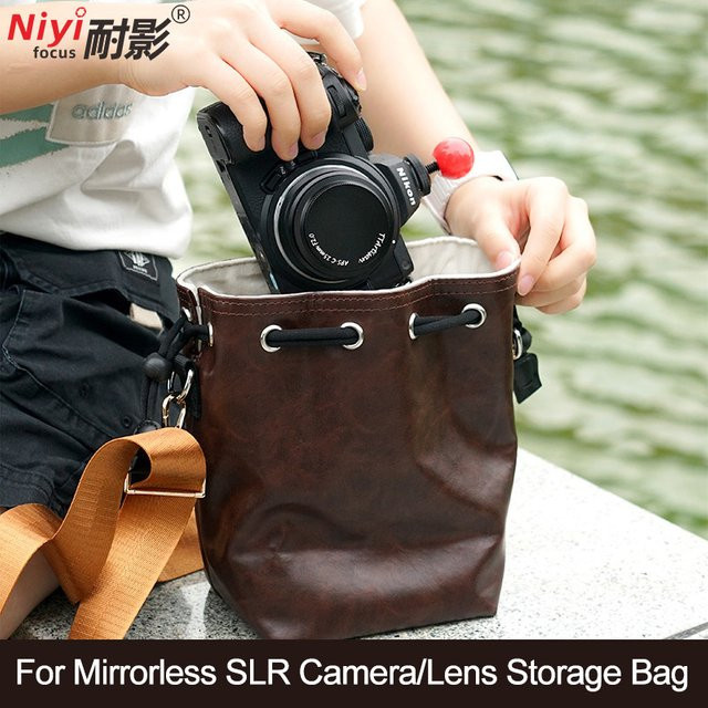 NiYi Kamera- und Objektiv-Aufbewahrungstasche aus wasserdichtem weichem Leder in Grau oder Braun für Sony, Nikon, Leica und Fujifilm XT50, R50V - Bild 1