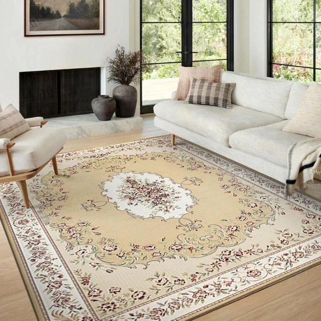 Karpetti Kristallveloursteppich im böhmischen Perser-Design, Vintage Ethno-Stil mit floralem Muster, Farbe: Beige, B x T: 140 x 200 cm - Bild 1