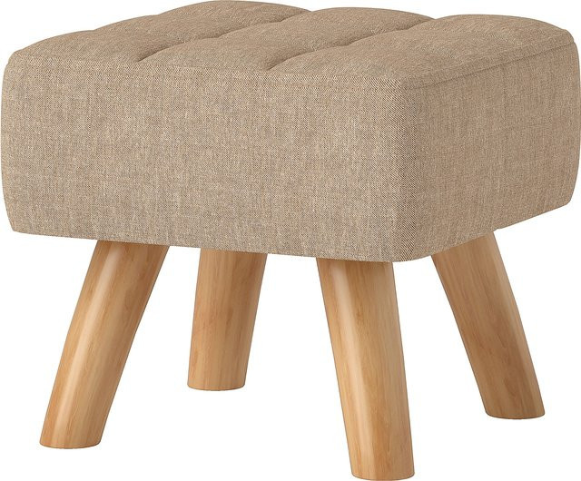 HOMCOM Polsterhocker in Leinenoptik mit Holzbeinen, moderner Sitzhocker und Ottomane für Wohnzimmer und Schlafzimmer, Braun/Beige - Bild 1