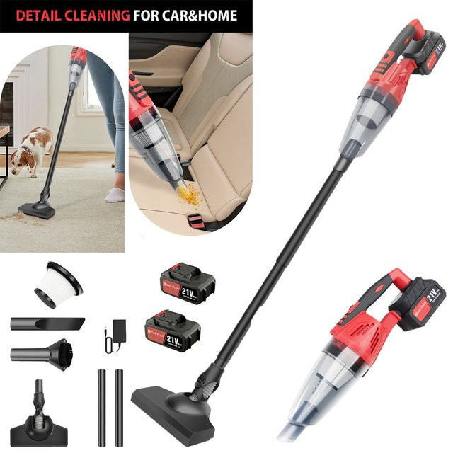 DayPlus 2-in-1 Akku-Handstaubsauger in Rot für Zuhause, Auto und Tierhaare - Bild 1