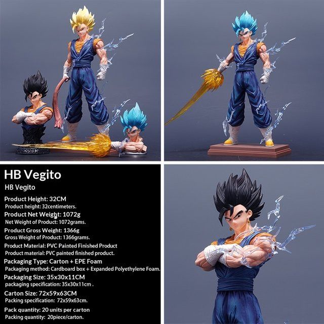 Bandai Dragon Ball Anime Action Figure Vegetto Super Saiyajin Statue aus PVC, Multicolor, Höhe: 32 cm - Bild 1