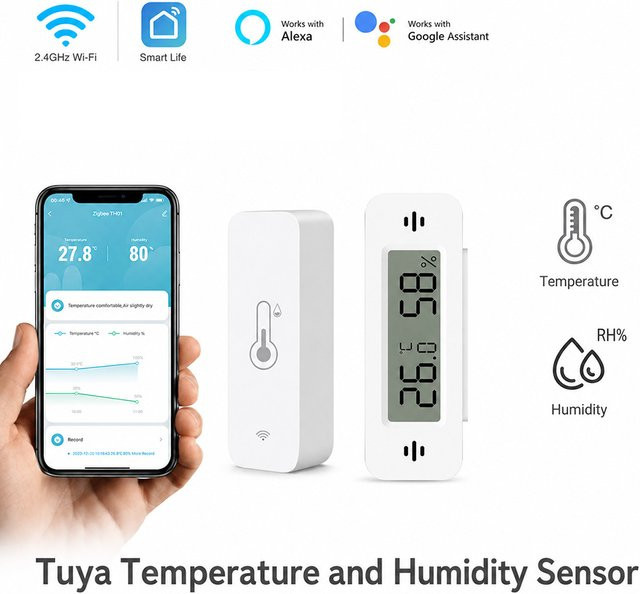 Tuya WiFi Temperatur- und Feuchtigkeitssensor Smartes Thermometer-Hygrometer in Weiß, kompatibel mit Smart Life, Alexa und Google Home - Bild 1