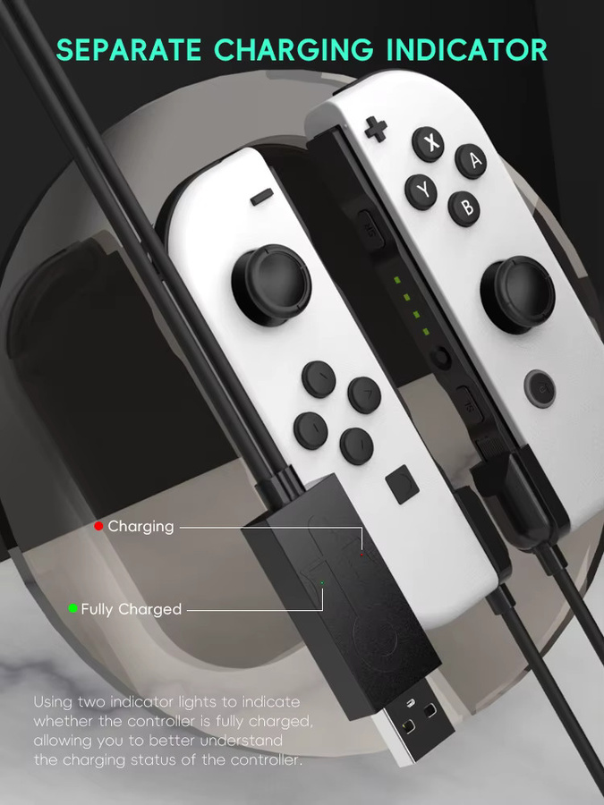 DATA FROG 2-in-1 Joy Pad Ladekabel für Nintendo Switch und Switch OLED, Schwarz, Länge: 1,5 m - Bild 5