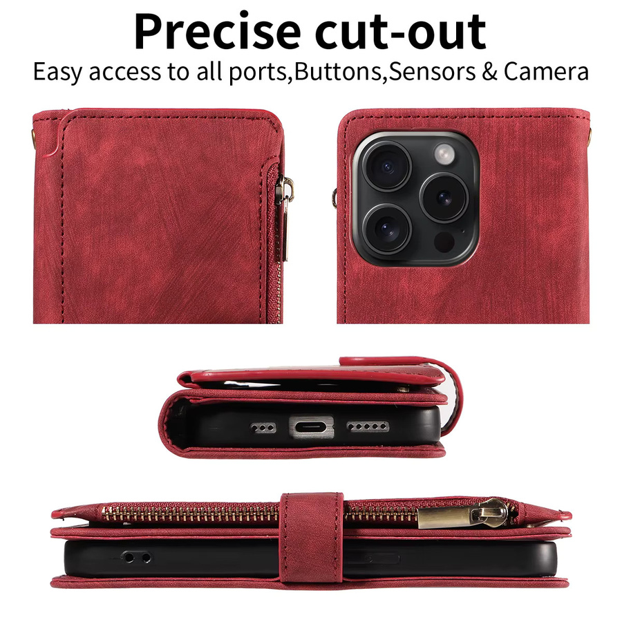 Vintage PU Ledertasche Handyhülle im Wallet Style für Samsung Galaxy A05S A06 A13 A14 A15 A16 5G A22 Note10plus Note20ultra Flip in Grün oder Rot - Bild 4