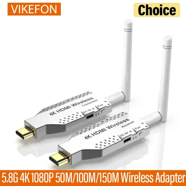 VIKEFON Wireless HDMI Video Sender und Empfänger Extender in Silber, 4K UHD, 5,8 GHz, für TV, Monitor, Projektor und PC - Bild 1