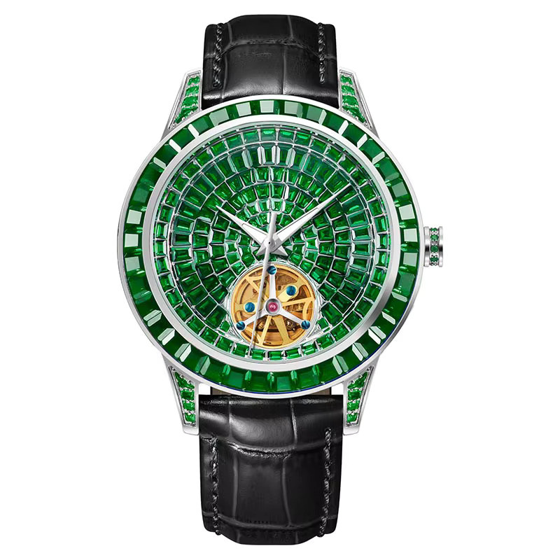 PINDU Design Armbanduhr Automatik, Edelstahl, Leder, Diamant, Herren - Bild 6