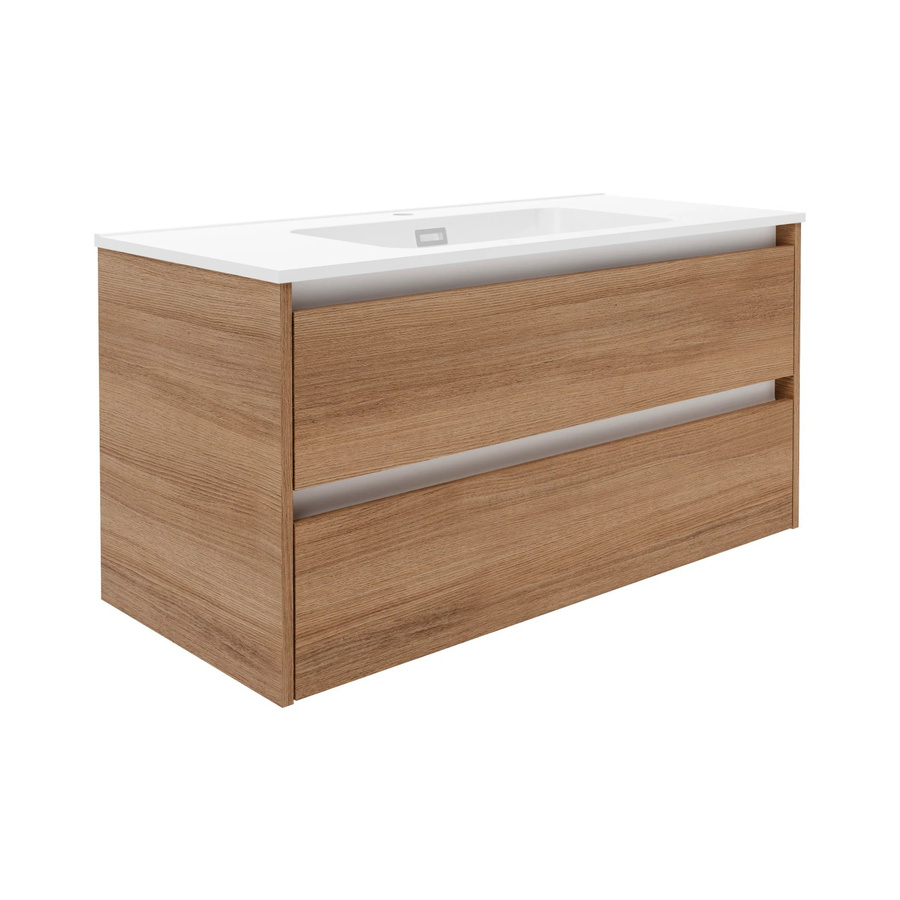Fackelmann Waschtischunterschrank Vita mit 2 Schubladen, Farbe Oak/Weiß/Braun, B/T/H: 100 x 50 x 46 cm - Bild 2