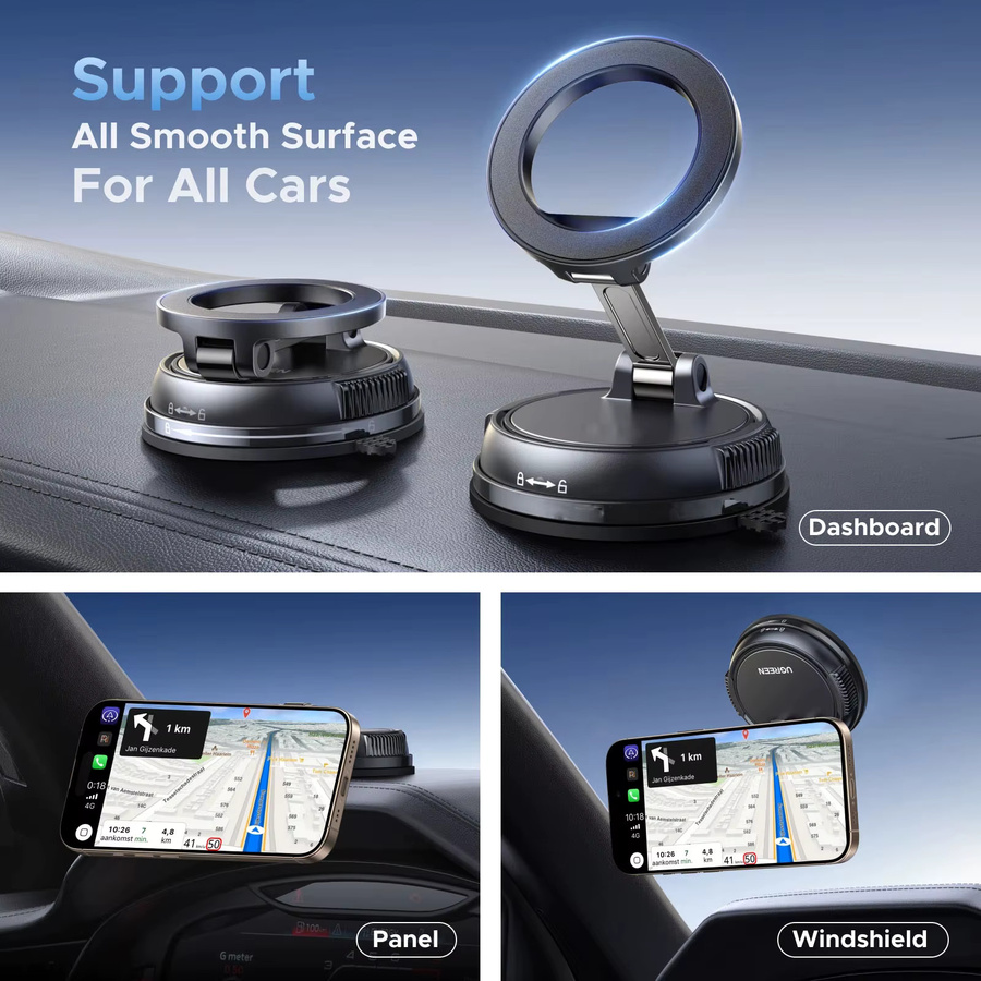 DUTRIEUX Vakuum-Magnet-Auto-Handyhalterung mit Nano-Gel-Pad und 360 Grad Rotation, Ultra-Saugnapfhalterung für MagSafe-Handys, Schwarz - Bild 5